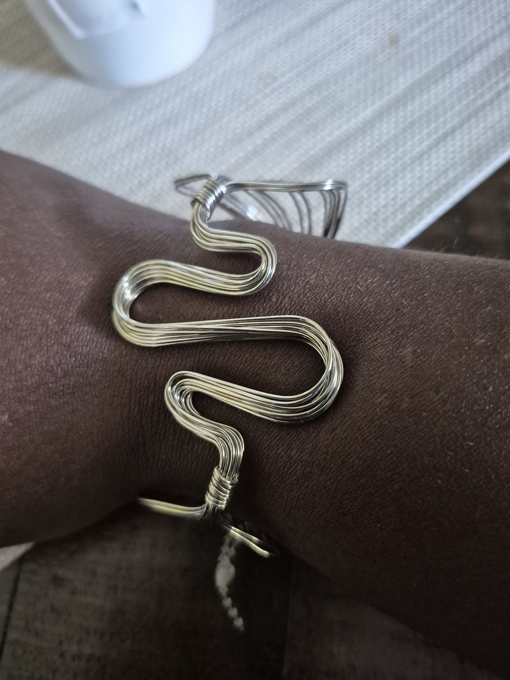 Handmade Silver Tone Wave Wire‎ Cuff Bracelet